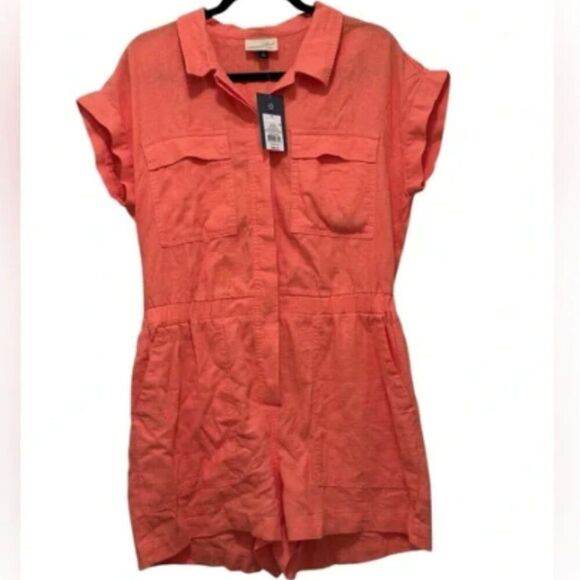 NWT Short Sleeve Linen Romper Coral Pink Women's 0 XS Shorts Universal Thread - Picture 9 of 11